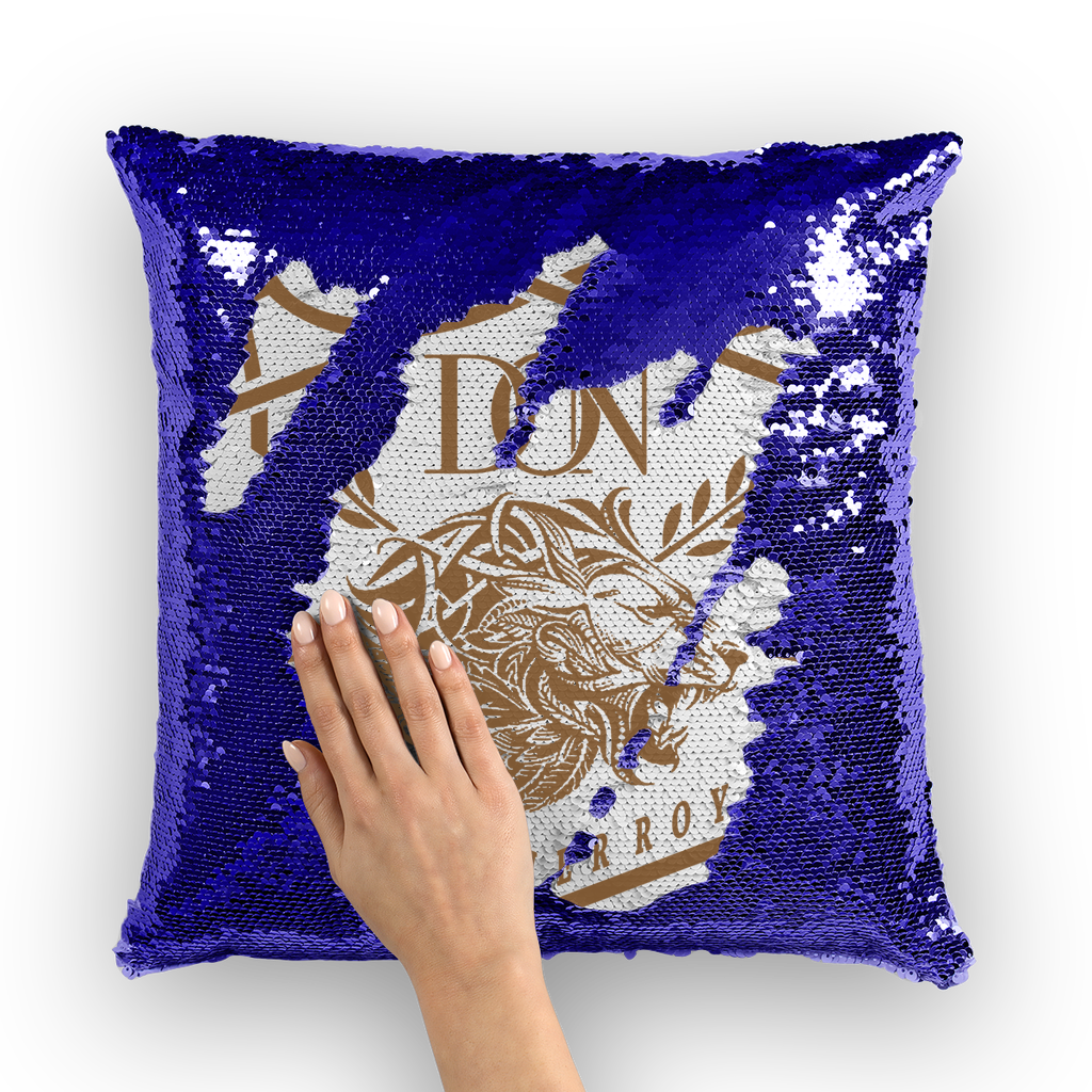 Midnight Blue Loyalty Over Royalty Sequin Cushion Cover