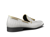 Romeo X Don Antelope Leather White And Gold Penny Loafers