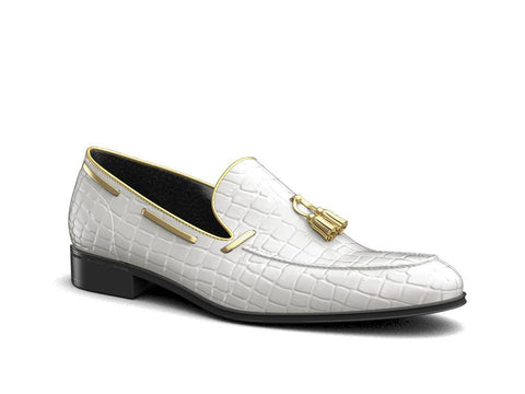 Romeo X Don Antelope Leather White And Gold Penny Loafers