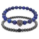 Midnight Blue 2pcs/ Set 8mm Black Nature Stone Leo Lion Head