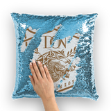 Cadet Blue Loyalty Over Royalty Sequin Cushion Cover