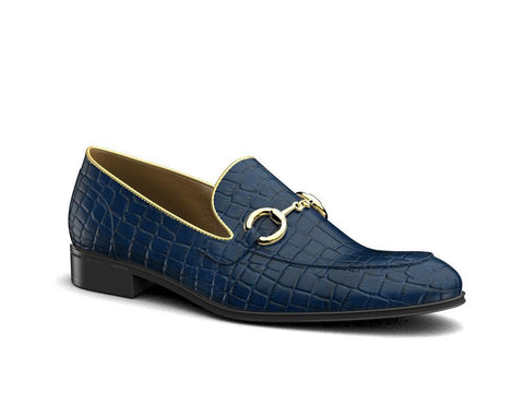 Gianni X Don Antelope Leather Blue And Gold Loafers - Shoes