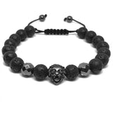 Dark Slate Gray Lion Head Lava Stone Hematite Braided Bracelet