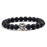 Black Black Lava Beaded Gold/Sliver Lion Bracelet