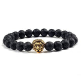 Black Black Lava Beaded Gold/Sliver Lion Bracelet