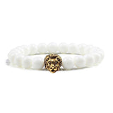 Tan Black Lava Beaded Gold/Sliver Lion Bracelet