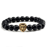 Black Black Lava Beaded Gold/Sliver Lion Bracelet