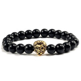 Black Black Lava Beaded Gold/Sliver Lion Bracelet